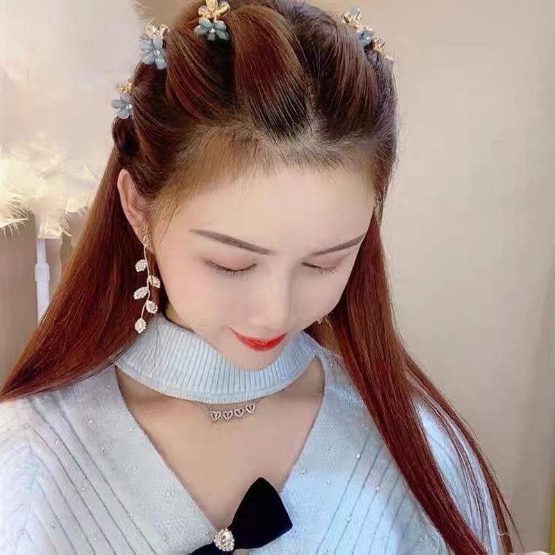 Jepit Rambut Ponytail Mini Desain Bunga Hias Kristal Gaya Korea Untuk Wanita