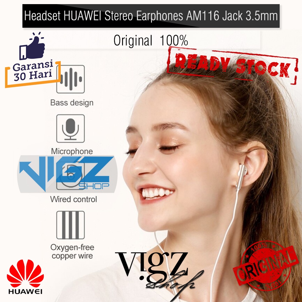 Headset Earphone HUAWEI Honor Stereo AM116 Jack 3.5mm Original