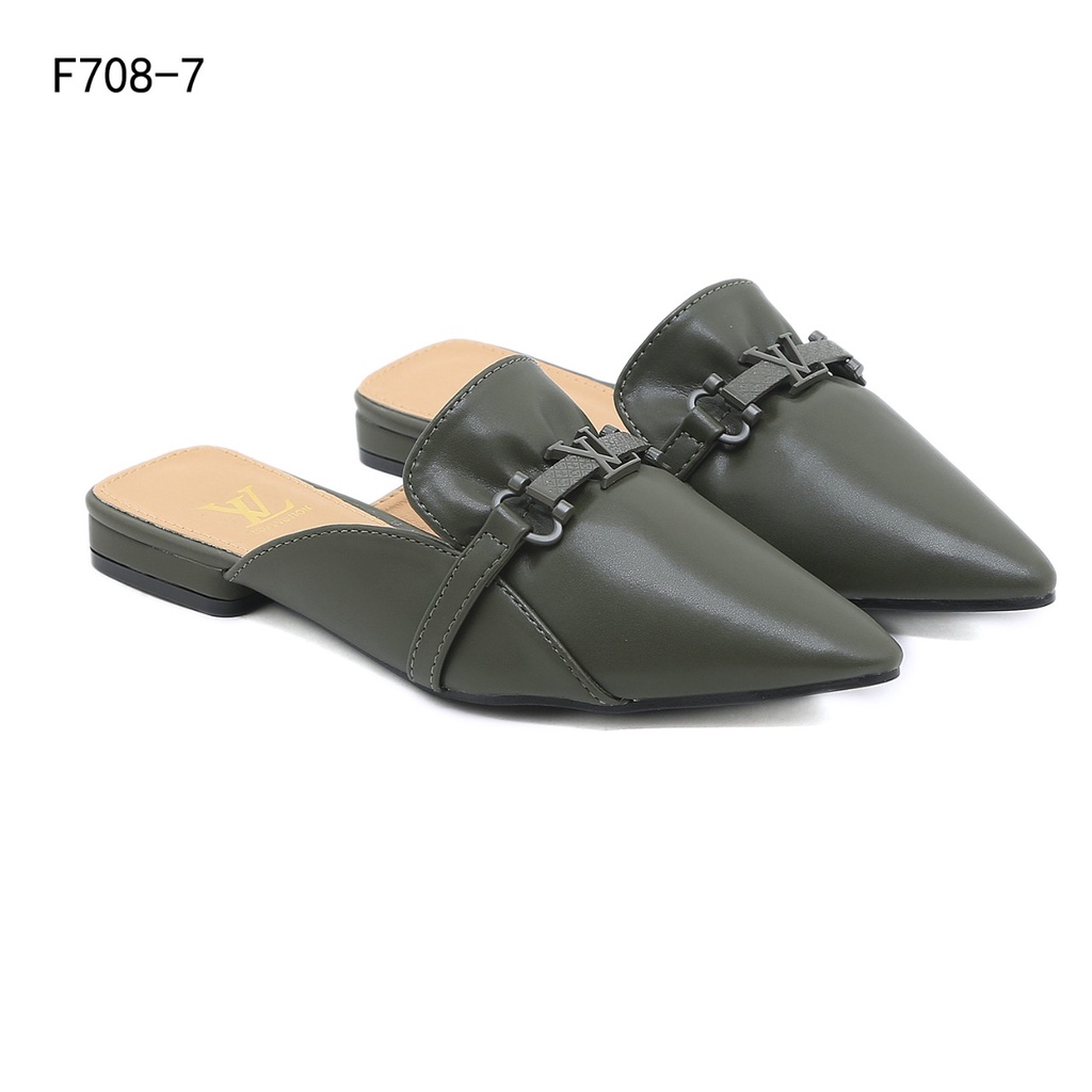 Logo Pointed Toe Mules F708-7