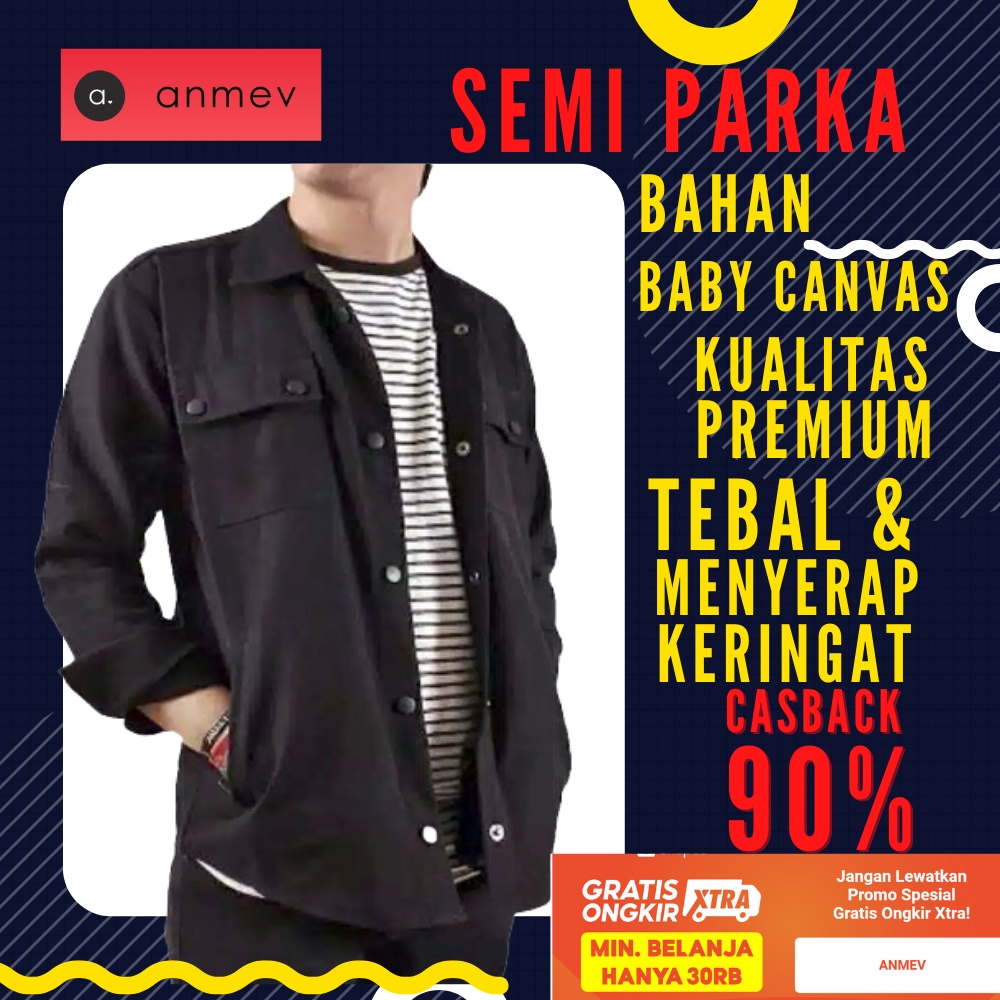 Jacket Jaket Kemeja Pria Semi Parka Pakaian Outfit Baju Outwear Atasan Cowok Murah Diskon 50% Persen