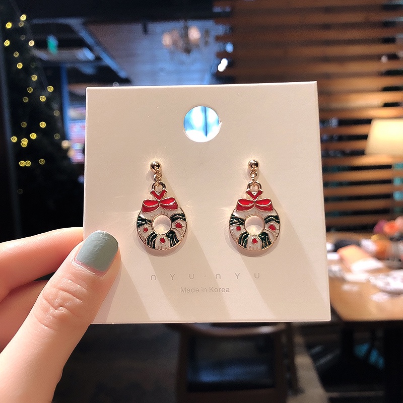 Anting Tusuk Tema Natal Gaya Korea Untuk Wanita