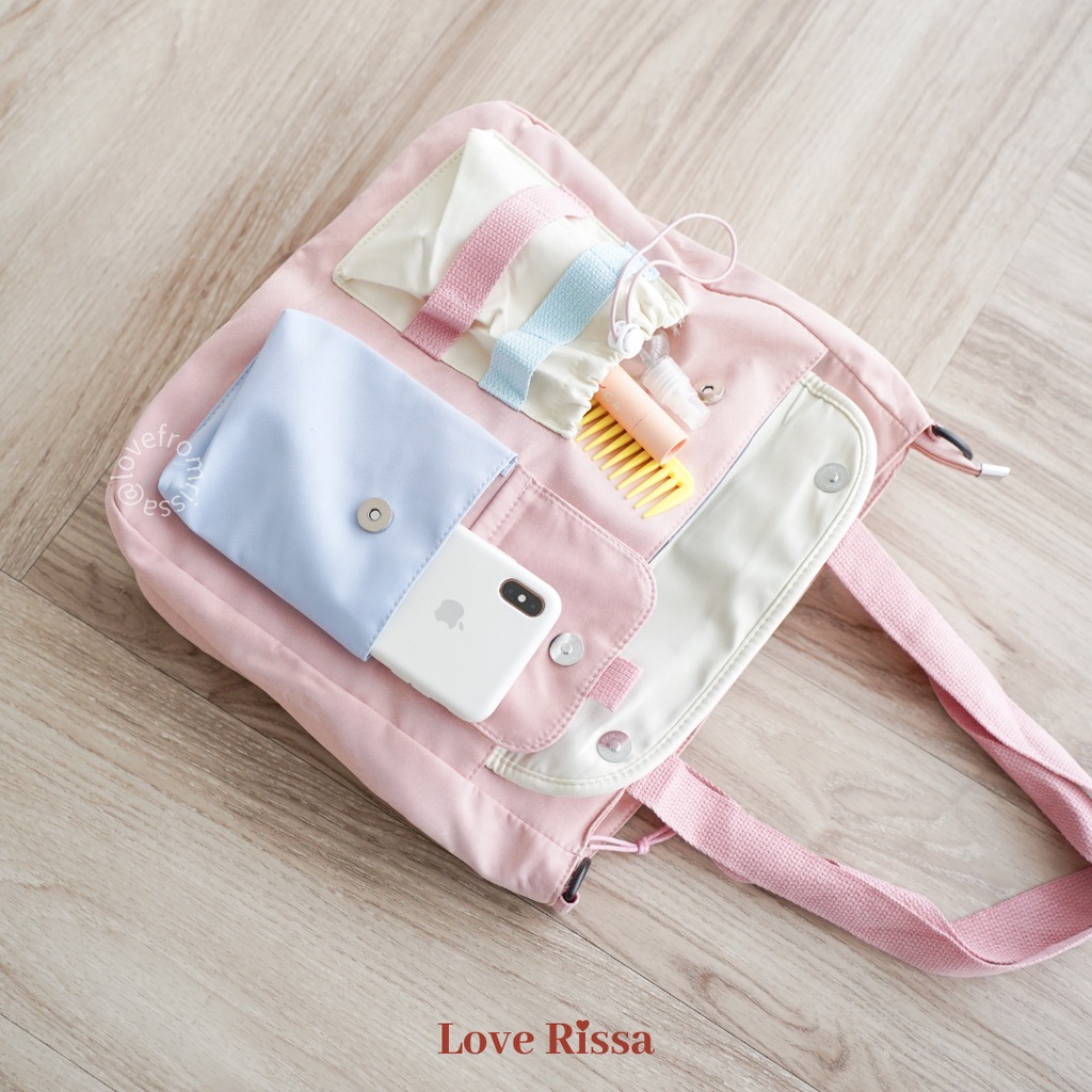 Tas Iris Tas Korean Style Tas Wanita Tas Selempang Tote Bag 2 in 1 Tas Sekolah Tas Cantik Lucu Solid Color Love Rissa