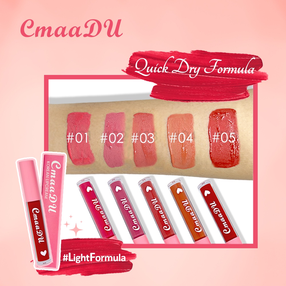 BPOM CMAADU KOREAN LIPCREAM Lip Cream Lembut Korea Long Lasting Tahan Lama Waterproof Transferproof