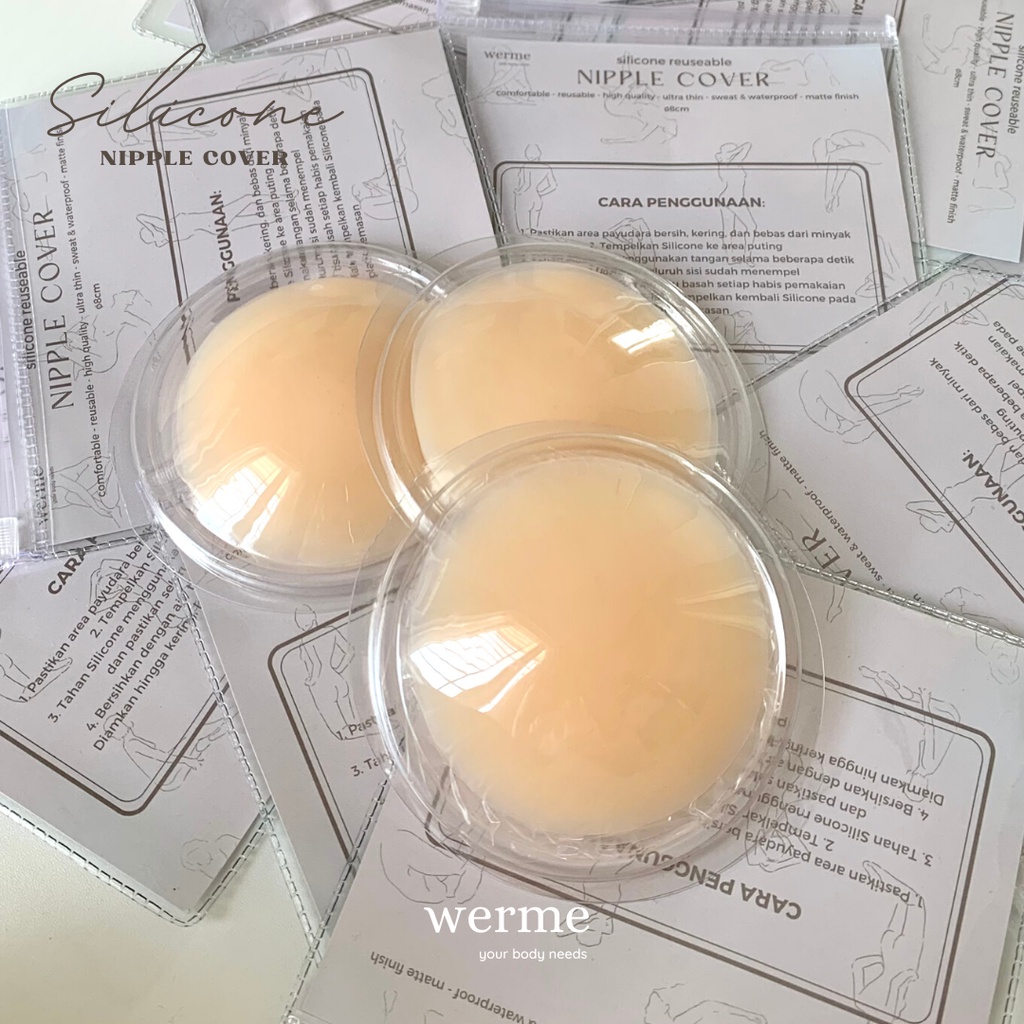 WERME SILICONE NIPPLE COVER DENGAN LEM (Penutup puting payudara, silicone bra, bra tempel, perekat tubuh, pelengkap bra tape)