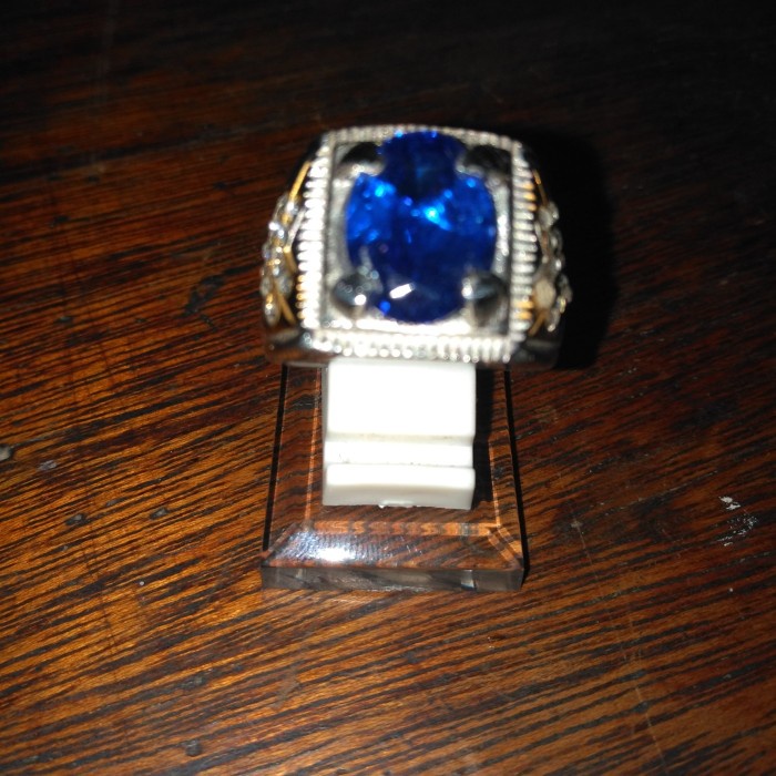 Cincin pria batu blue saphire topaz baru oval size 10