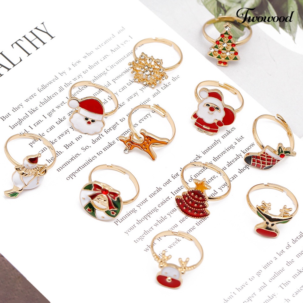 Cincin Desain Kartun Snowman Elk Pohon Natal Snowflake Bahan Alloy Untuk Anak