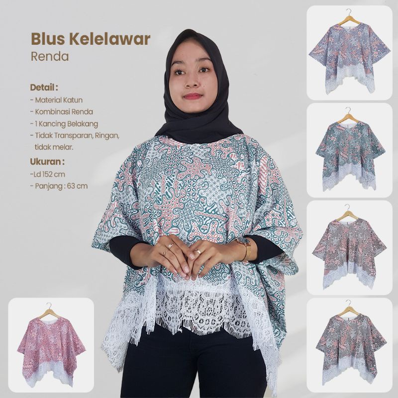 Blus Batik Kelelawar Renda Warna Soft - Naira Batik