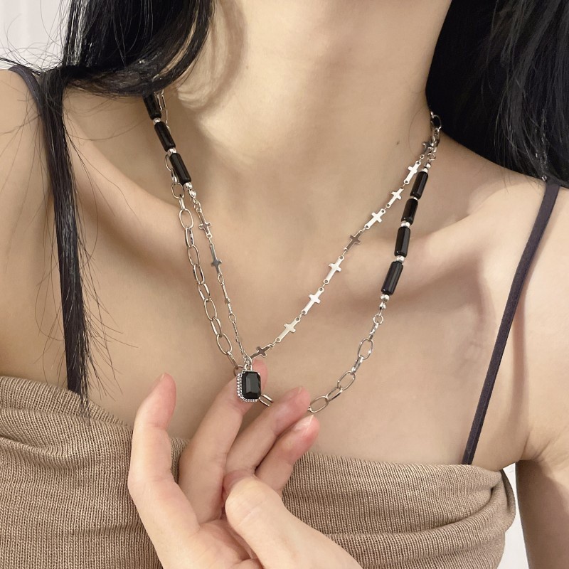 Kalung Rantai Klavikula Ganda Warna Hitam Untuk Aksesoris