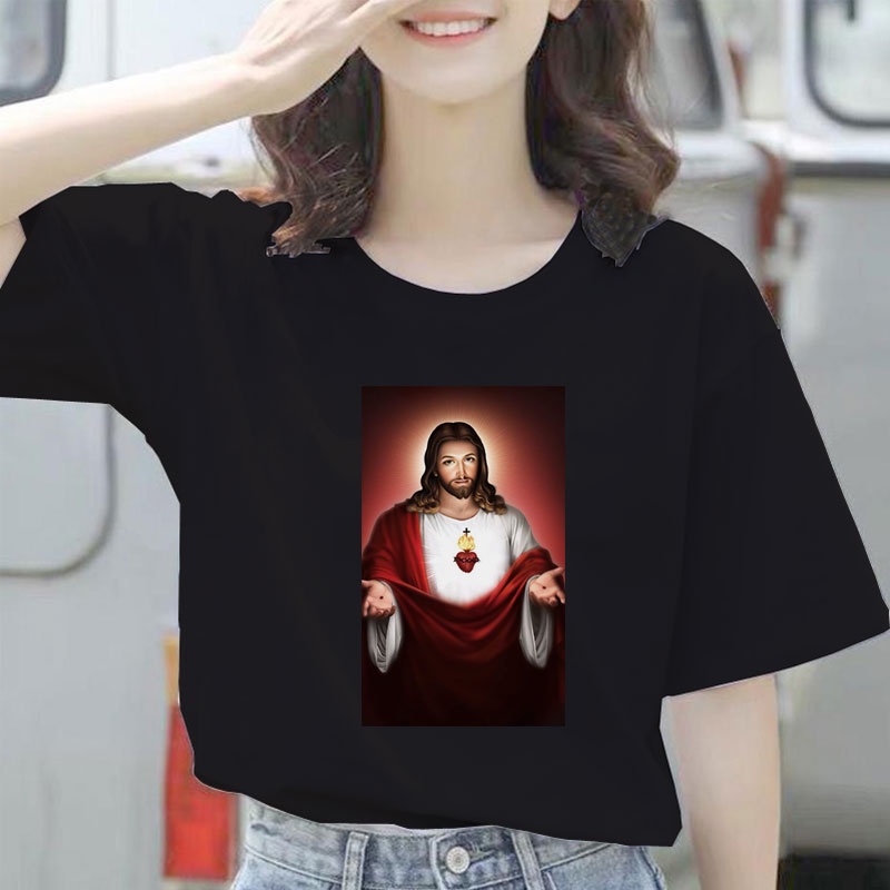 Baju Kaos Rohani Yesus Kristen Keluarga Wanita Jumbo Oversize Lengan Pendek