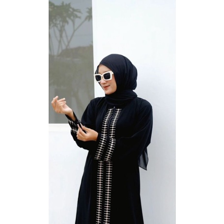 Gamis abaya hitam turki abaya dengan warna rose gold simple dan elegan, abaya arab kekinian, abaya h