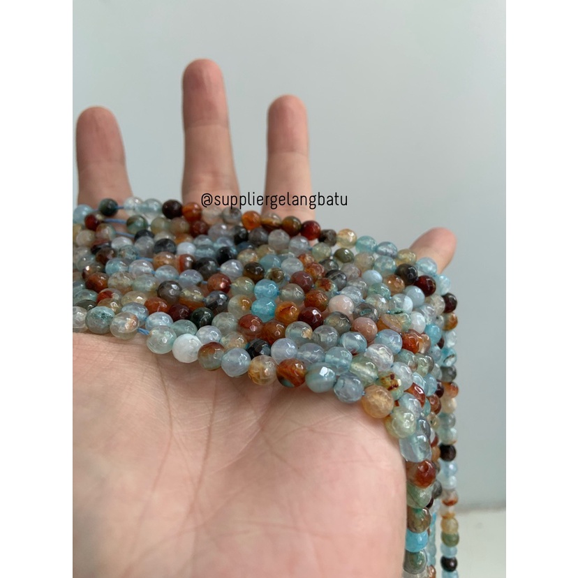 batu AQUAMARINE SERAT BIRU FACETED 6mm cutting UKIR gelang kalung akik