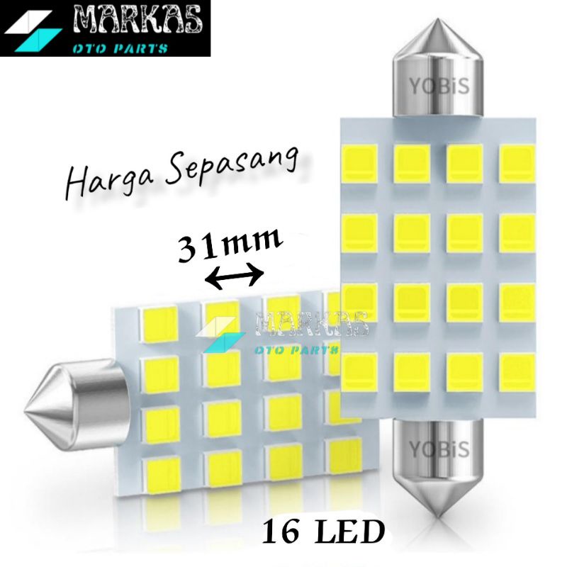 2pcs Lampu Kabin Mobil Festoon 31mm 2835 16SMD Led Cabin Plafon Canbus Free Error