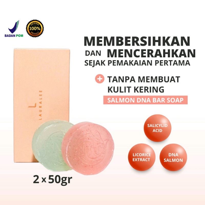 LAURALEE Salmon DNA Sabun Wajah & Tubuh Pemutih 2in1 1 Box isi 2pcs Bright & Acne