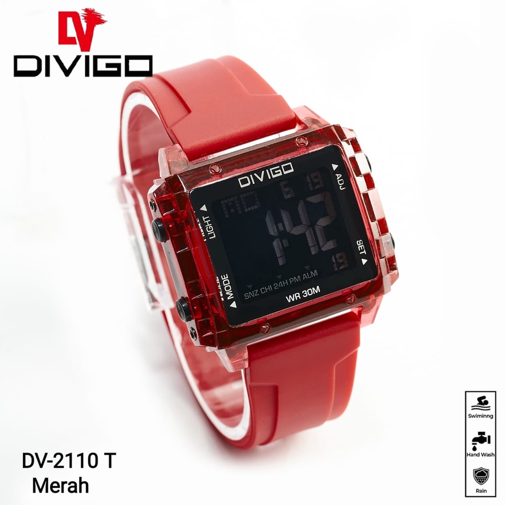 Jam Tangan Wanita / Pria DIVIGO DV-2110 Digital Kotak Transparan Tahan Air