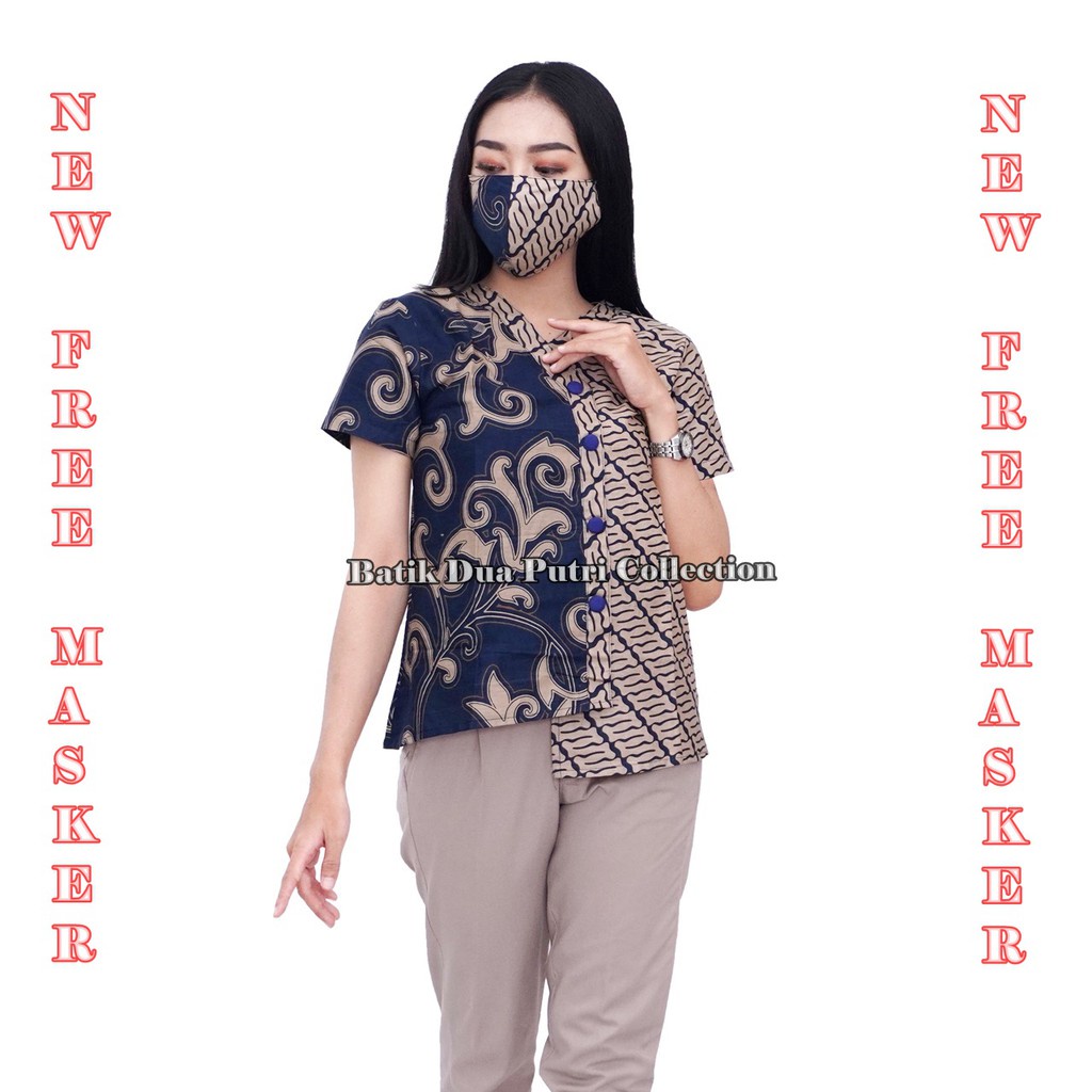 Batik Wanita Atasan Blouse Motif Kangkung Warna NAVI 2 varian
