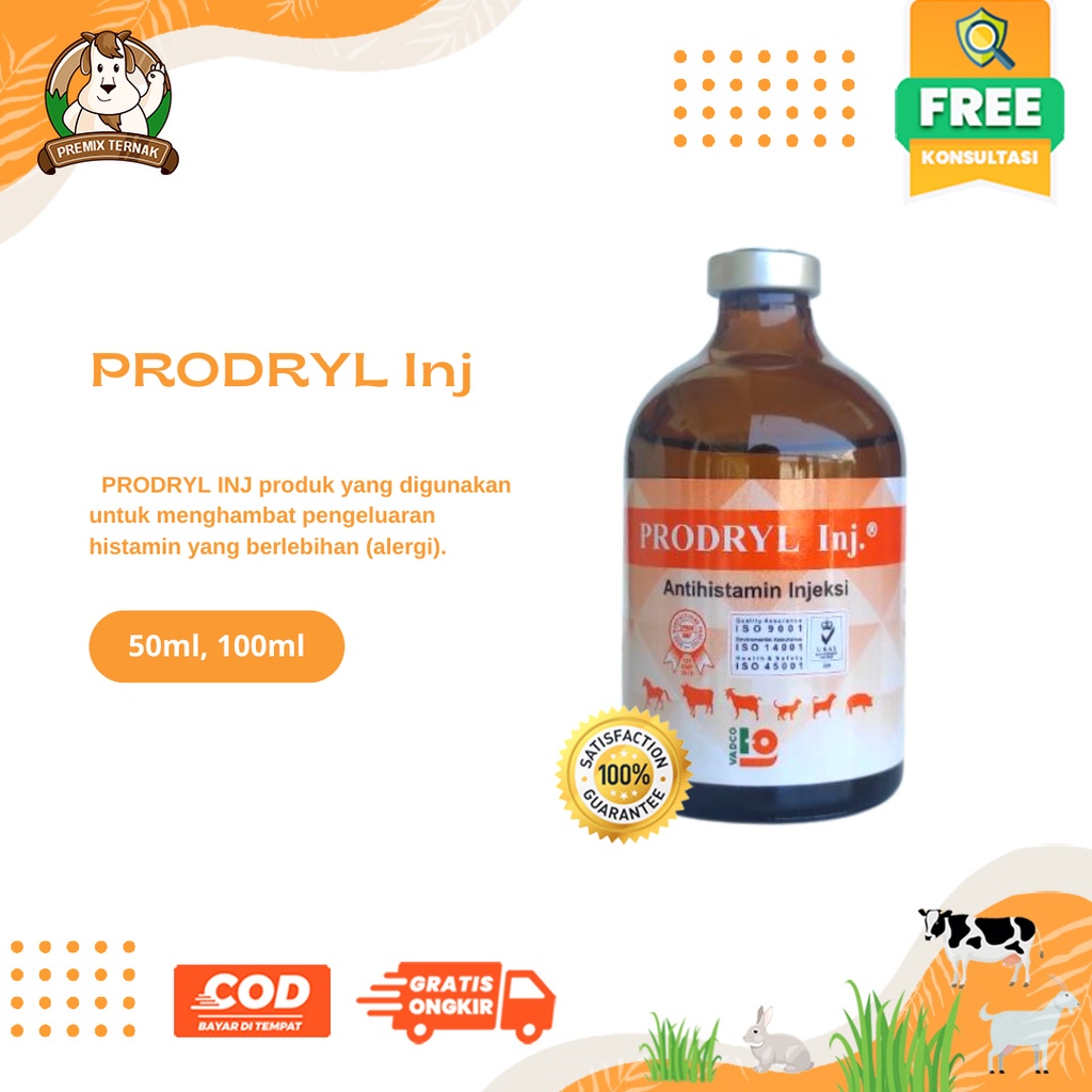 PRODRYL INJ 100ML PRODRYL INJ 50ML - Antihistamin Anti Alergi Hewan TERNAK SAPI KAMBING KUDA - mirip VETADRYL SANBE