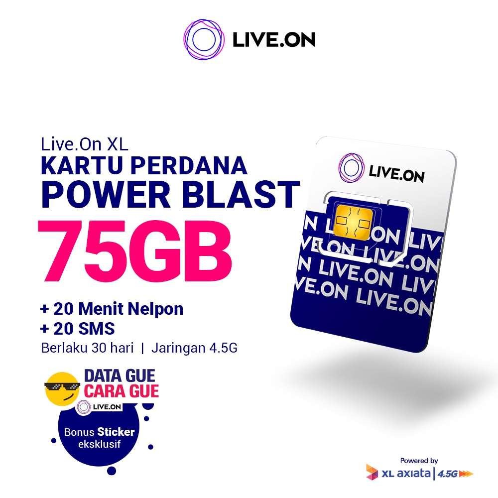 Kartu Perdana Live.On Power Blast 75GB (30 hari) + Sticker E