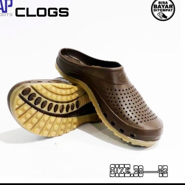 SEPATU SANDAL PRIA AP CLOGS BOOTS SENDAL KARET SLOP 39~42 ORI MURAH - Cokelat, 40