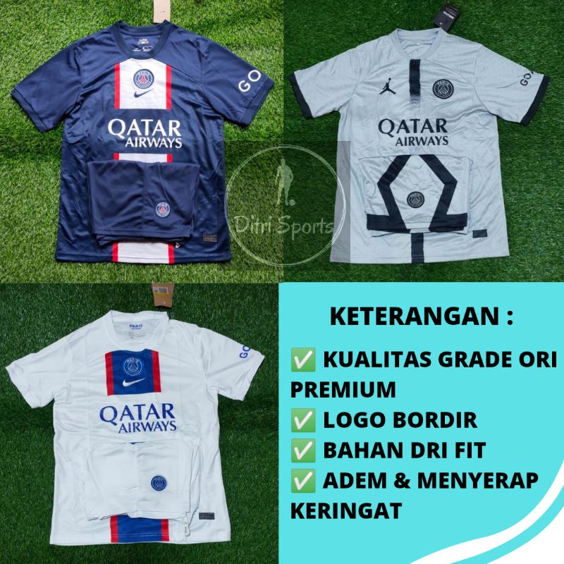 Setelan Jersey PSG Home Away 3RD 2021 2022 2023 Fullset Satu Set Grade Ori Import Baju Bola Pria
