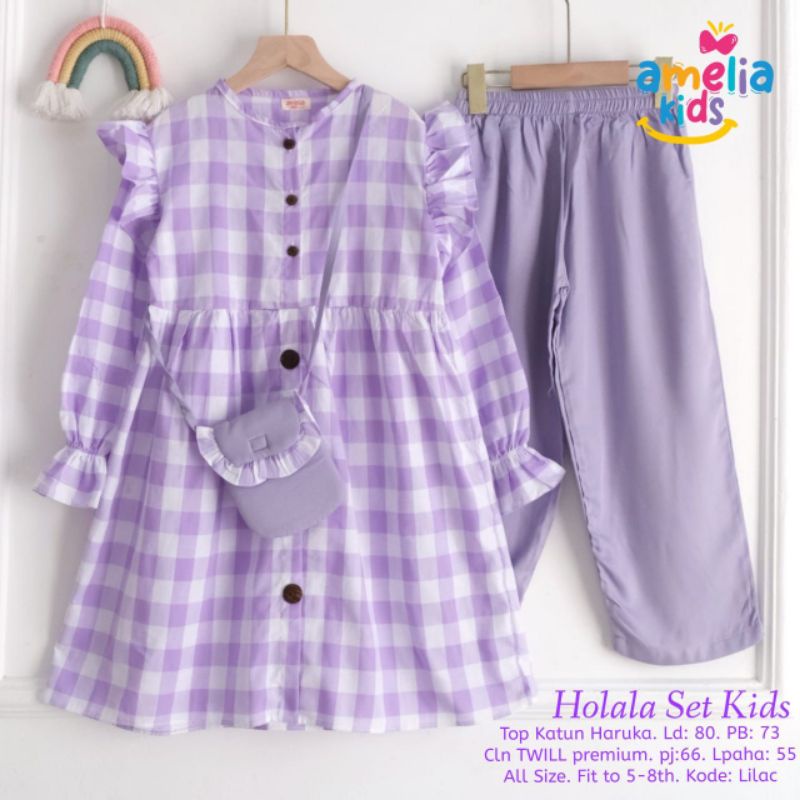 Setelan Anak Perempuan Usia 5-8 Tahun Atasan Katun Haruka Celana Katun Twill HOLALA SET KIDS BY AMEL