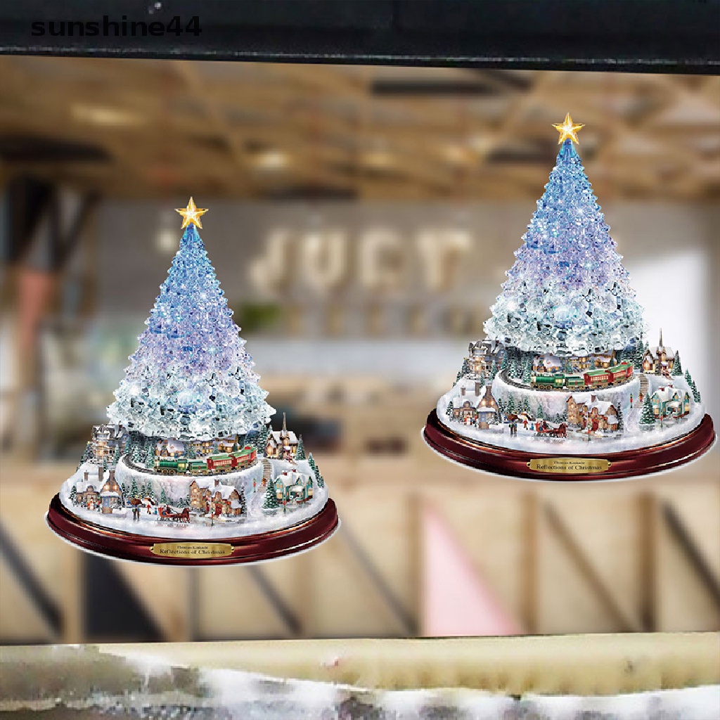 Sunshine Stiker Dinding / Jendela Motif Santa Claus / Snowman / Pohon Natal Kristal 20x30Cm Untuk Dekorasi Rumah