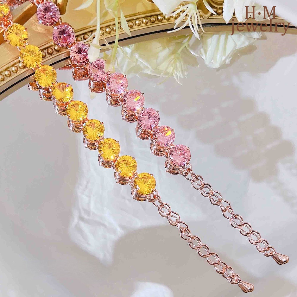 Gelang Tangan Rose Gold Hias Zircon AAA Warna Kuningpink Untuk Wanita