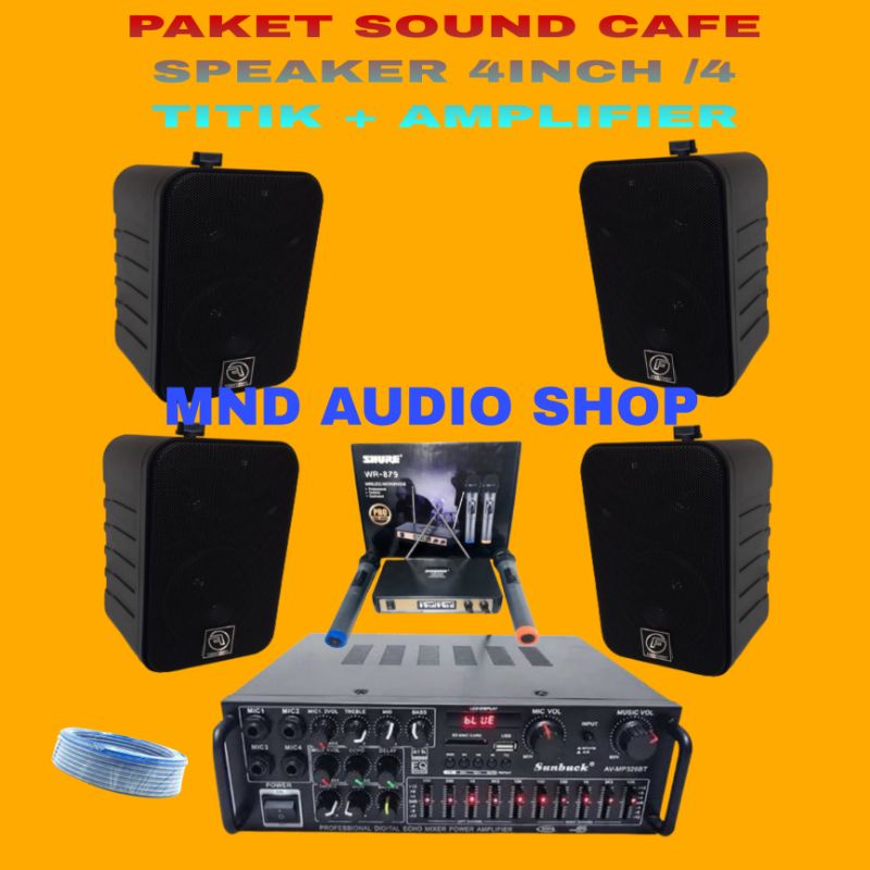 paket sound speaker cafe 4inch 4titik + amplifier bluetooth