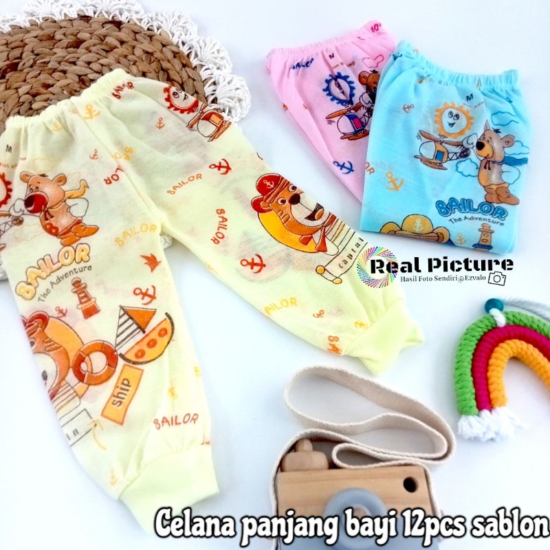 CPM - 12 pcs Celana panjang bayi sablon Murah