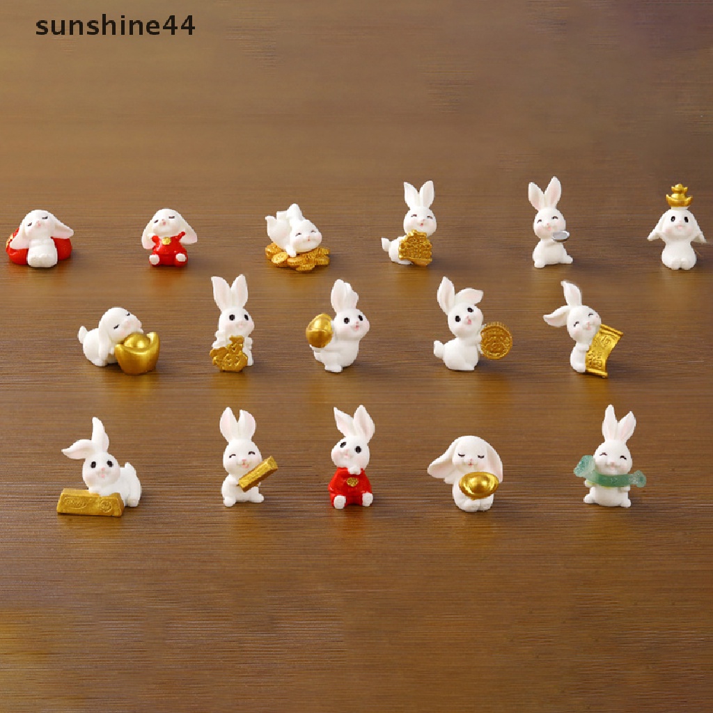 Sunshine 1Pc Miniatur Kartun Kelinci Natal / Tahun Baru Bahan Resin Untuk Dekorasi Lansekap Mikro