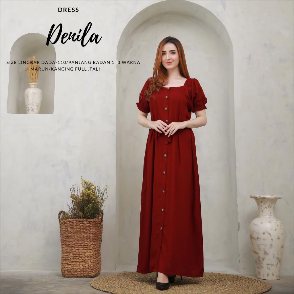 Denila Dress Panjang Bahan Rayon Polos Daster Kekinian Terbaru