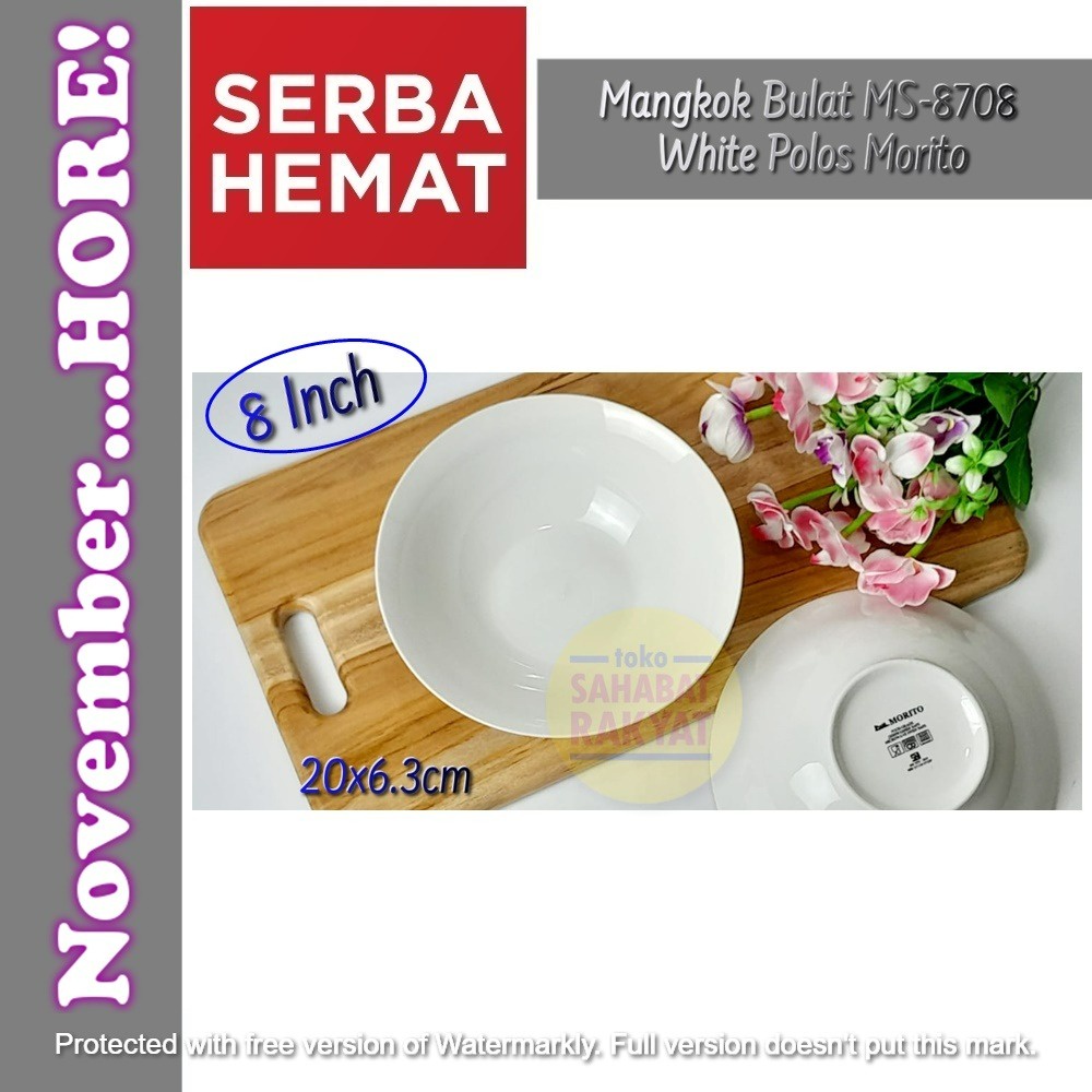 Mangkok Bulat MS-8708 White Polos Morito 750ml 8 Inch