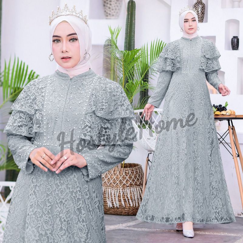 (NEW) CALILA - BAJU DRESS GAMIS MAXI MAXY FULL BRUKAT BROKAT BUSUI FRIENDLY WANITA MUSLIM UKURAN S M