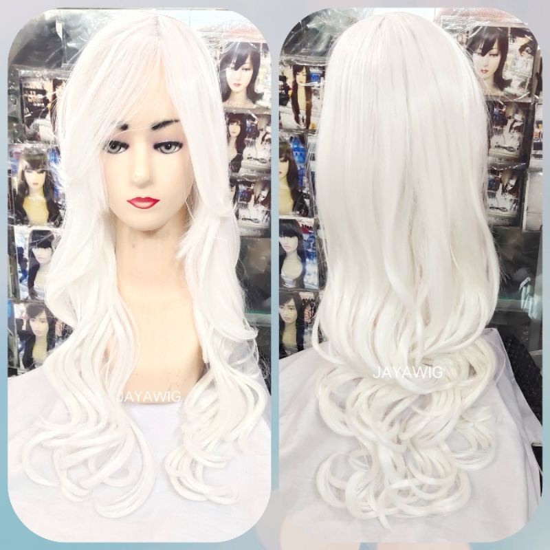 Rambut Palsu Keriting Panjang Warna Putih Wig buat Cosplay Anime