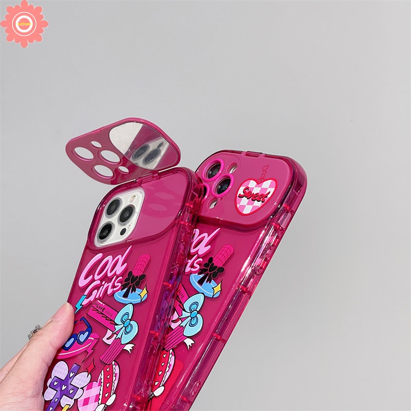 Casing Ponsel Cermin Make Up Flip Kreatif Untuk Oppo A15 A53 A9 A5 A31 A33 2020 A57 A7 A5s A12 A15s A3s A77 A11K A35 A77S Kartun Lucu Cute Graffiti Sticker Soft Case