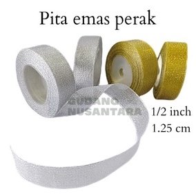 

Pita emas perak 1/2 inch / pita gliter gold silver