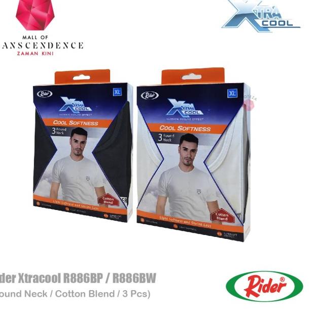 Kaos Dalam Xtracool Pria T-Shirt - Round Neck - RIDER R886BP BW - 3 pc - Putih, XXL