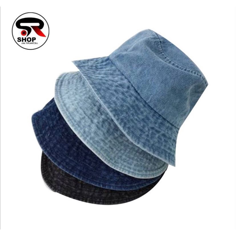 TOPI BUCKET HAT FISHERMAN HAT TOPI HIP-HOP TOPI BULAT POLOS DENIM WASH VINTAGE PREMIUM IMPORT TOPI PRIA WANITA