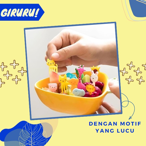 Garpu Buah Bento Mini Set / Garpu Bento Tusukan Buah Kue / Garpu Bento Motif Lucu Anak-anak / Tusukan Garpu Hiasan Bento Mini / Garpu Bento Food Picks Animal Tusukan