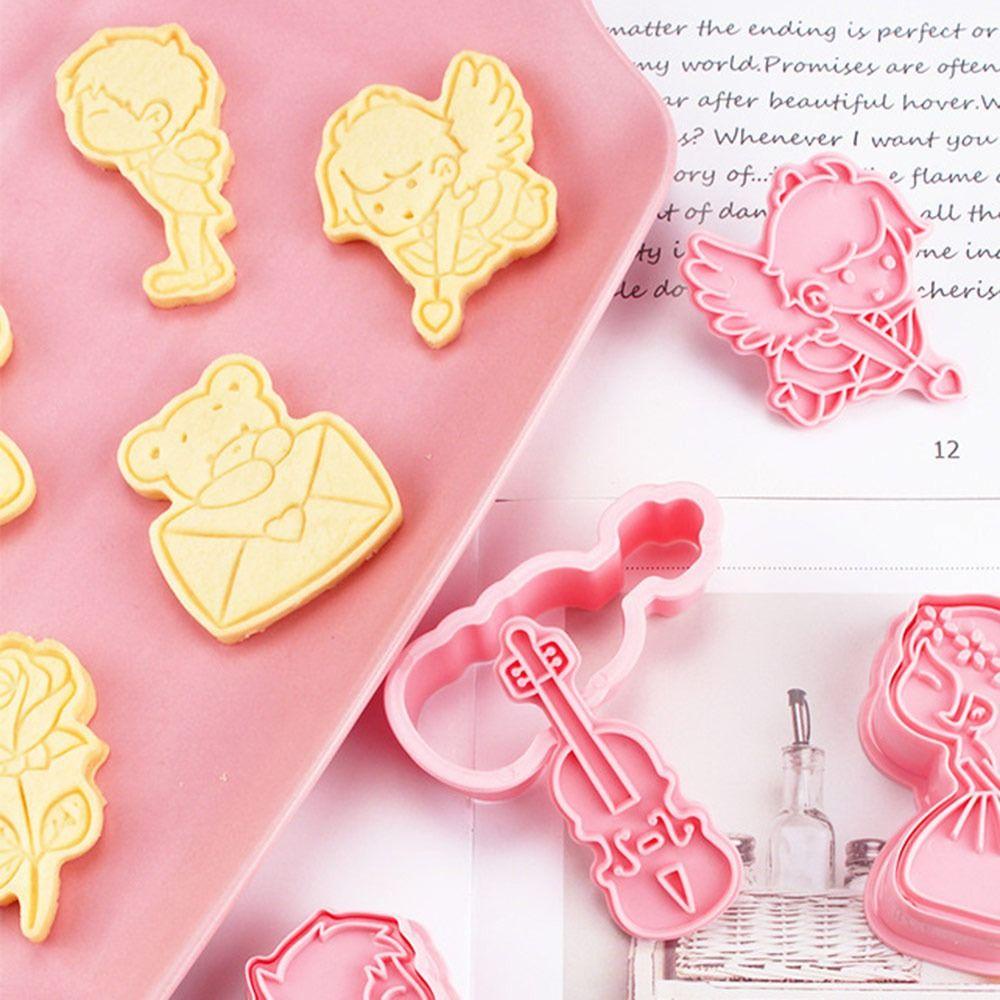 Solighter 6 Pcs/set Hari Valentine Makanan Fondant Kue Alat Gitar Cupid Cetakan Kue Amplop Bunga Mawar Cookie Cutter