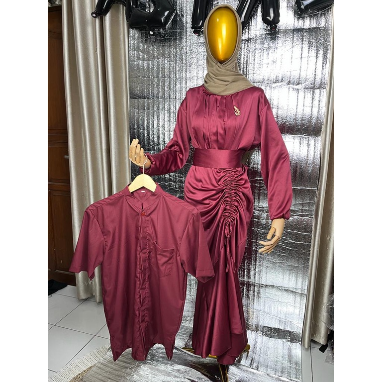 VANNYA DRESS X KOKO ABANG COUPLE - SATIN ROBERTO CAVALLY + POPLIN SOFT - GAUN COUPLE - SIZE ( M-L, X