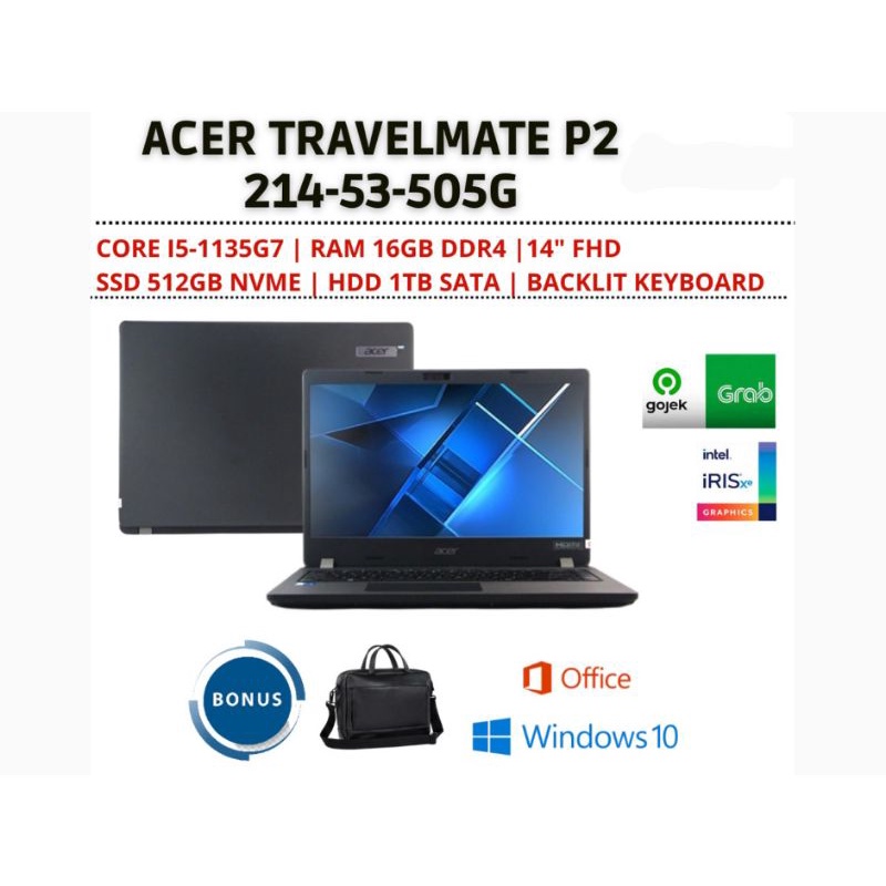 Laptop Acer Travelmate P214 Core i5 1135G7 Ram 16GB 512SSD + 1TB HDD Win10 14.0FHD TKDN