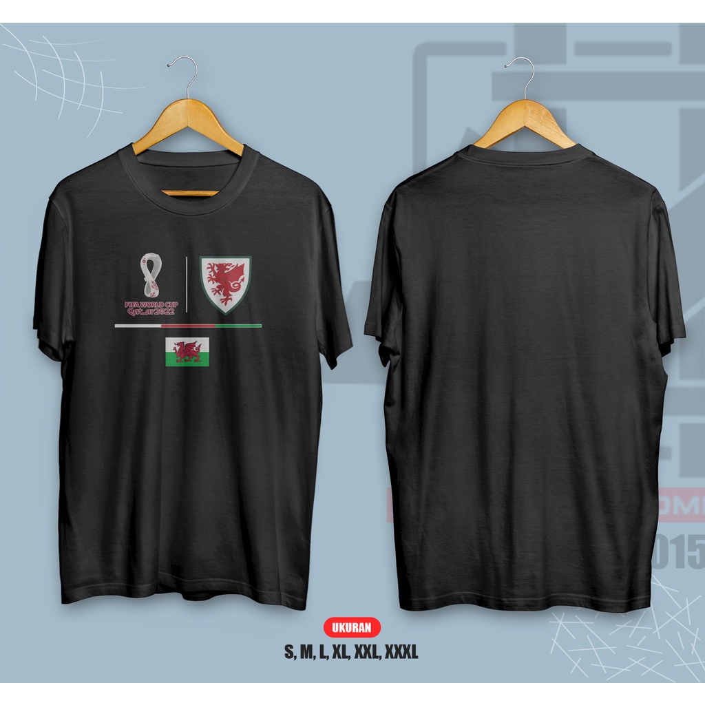 KAOS NATIONAL FOOTBALL WALES 2022 QATAR LENGAN PENDEK COTTON COMBED 30S