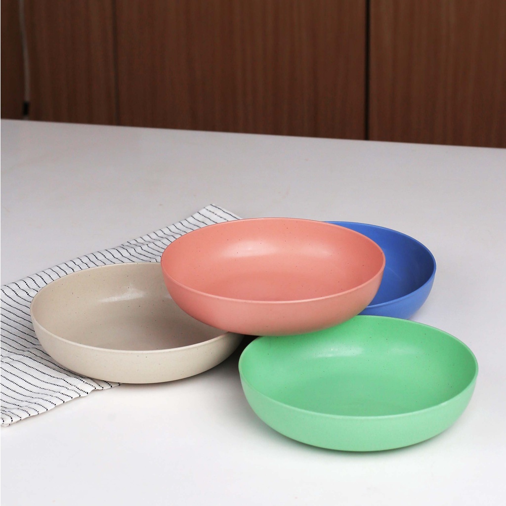 AIUEO Piring Makan Set 14cm Free Mangkok Set Wheat Straw Aesthetic Estetik Plastik