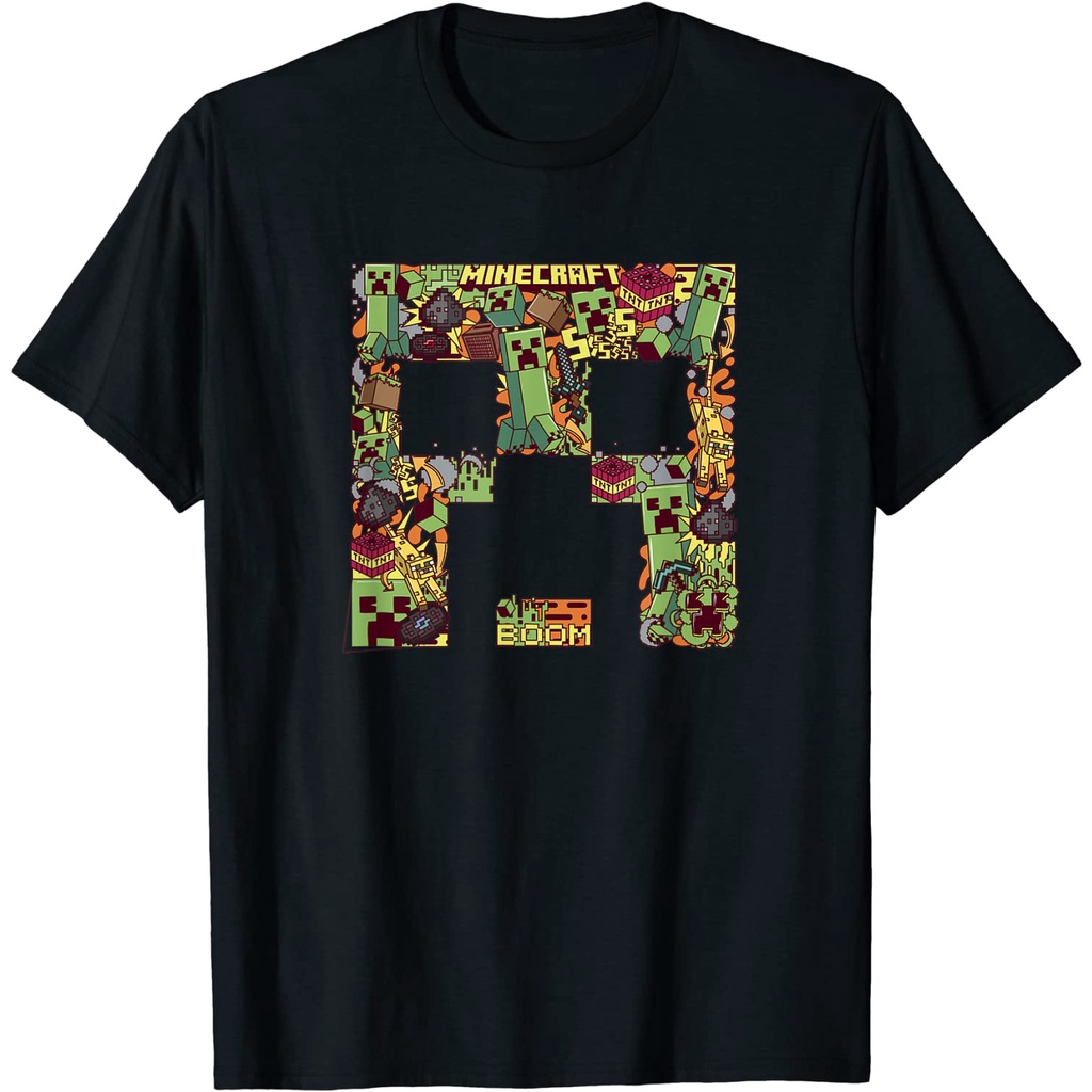 Baju Kaos Dewasa Minecraft Creeper Big Face  Pakaian Atasan Fashion Pria Wanita Cowok Laki Distro Mu