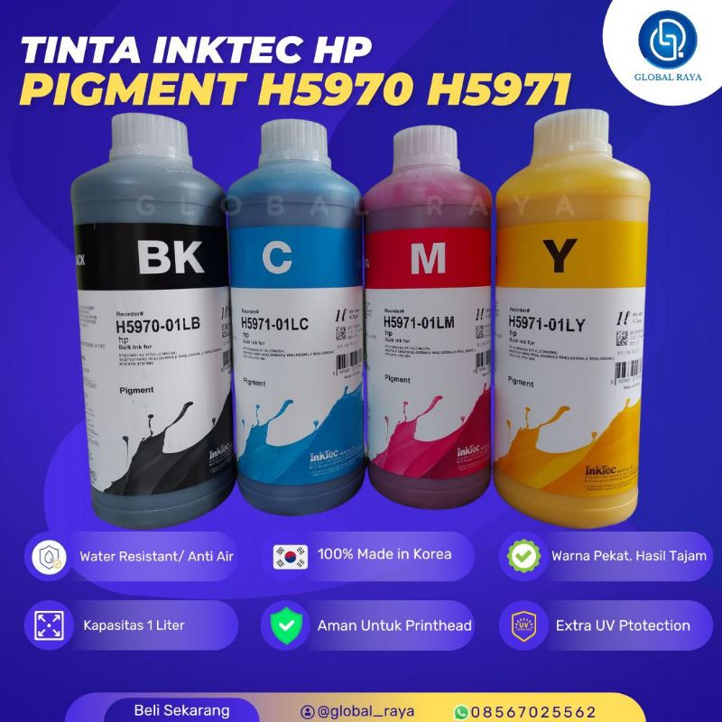 TINTA REFILL PIGMENT INKTEC FOR PRINTER HP ISI 1 SET CMYK