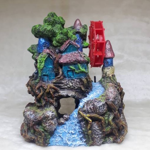 Hiasan Aquarium Rumah Air Terjun Kincir, Dekorasi Aquarium Air