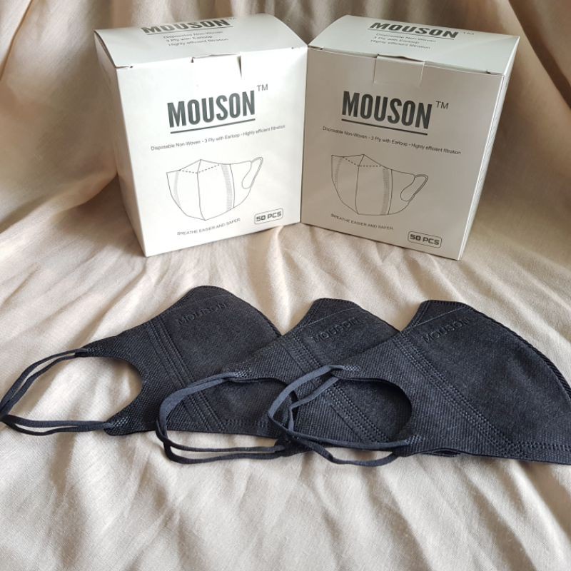 IC Masker Mouson Duckbill Garis 4 PLY isi 50 pcs Impor Disposable Mask Dewasa Hitam / Putih