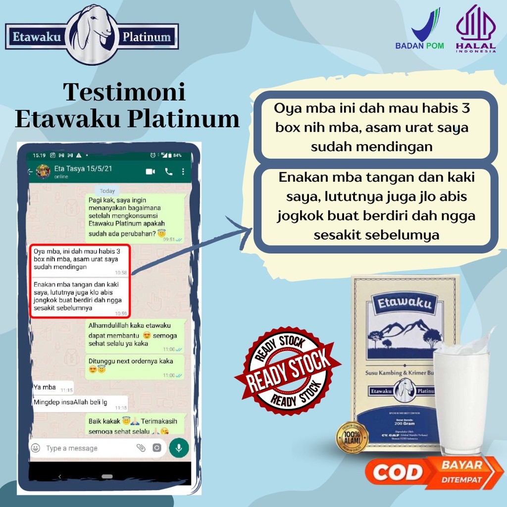 Etawaku Platinum Paket 2 Box Susu Kambing Etawa dan Krimer Nabati 100% Asli Original Untuk Atasi Nyeri Sendi Sesak Nafas Kesehatan Tulang dan Sendi Sehat Rendah Gula Teruji Klinis