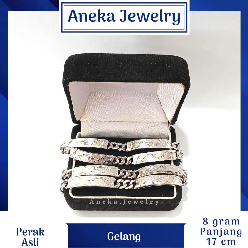 Gelang Plat Ukir Doff, Perak 925, Sepuh Emas Putih