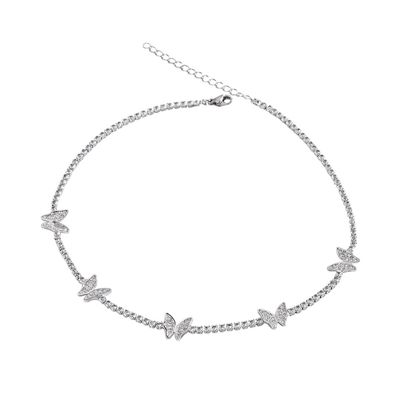 Kalung Choker Full Berlian Desain Kupu-Kupu Untuk Wanita